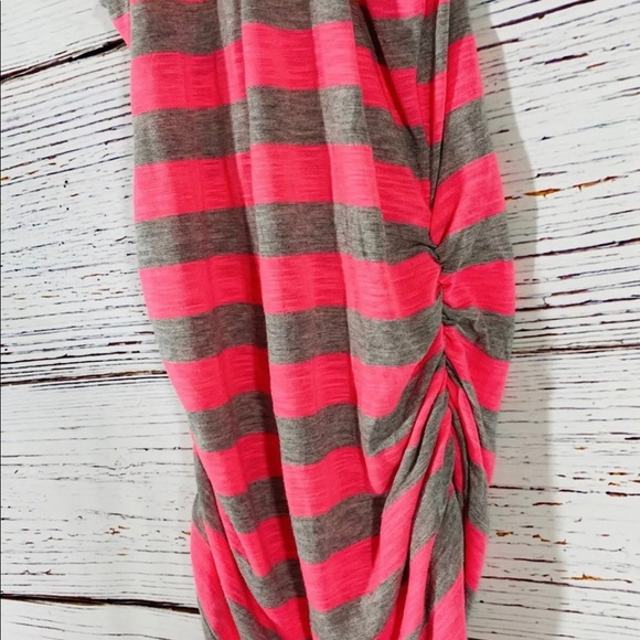 Lipstick Tank juniors Sz Medium Neon Hot Pink Gray Stripes Ladies Shirt Slimming - Picture 6 of 11